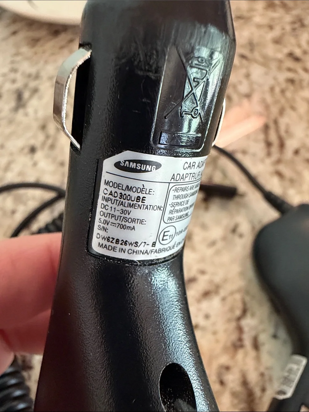 2 Samsung Black In-Car Chargers with Coiled Cable